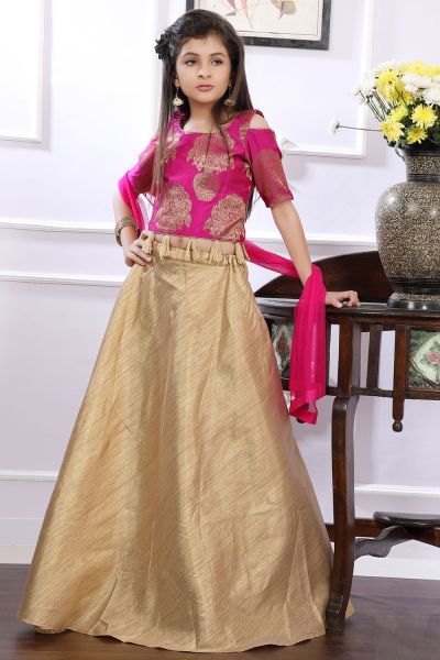 Dark Pink Brocade Girls Lehenga Choli (NFG-162)