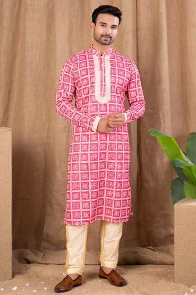 Dark Pink Cotton Kurta Pajama (NMK-8526)