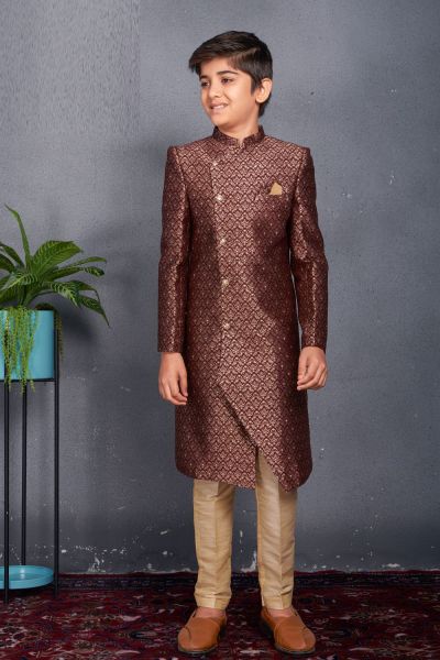 Dark Purple Banarasi Brocade Boys Sherwani (NKK-720)