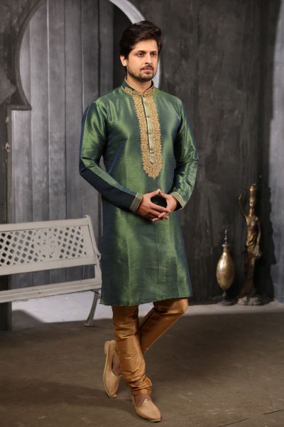 Green Art Banarasi Silk Kurta Pajama (NMK-4423)