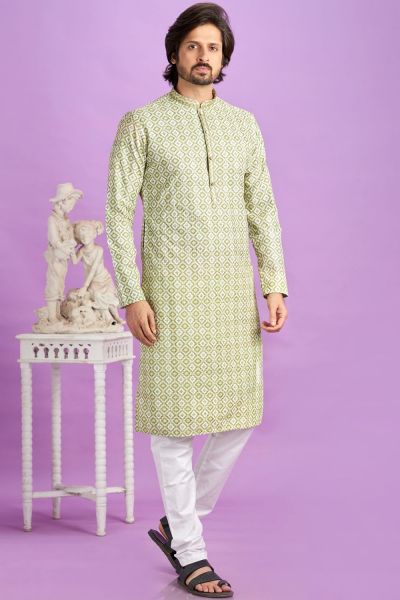 Green Cotton Kurta Pajama (NMK-7555)