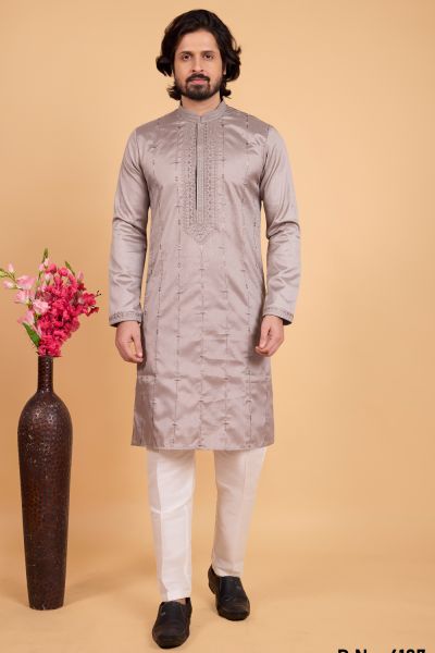 Grey Art Banarasi Silk Mens Kurta Pajama (NMK-8706) Grey Art Banarasi Silk Mens Kurta Pajama (NMK-8706)