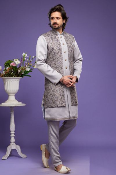 Grey Art Silk Indo Western with Long Jacket (NMK-7080)