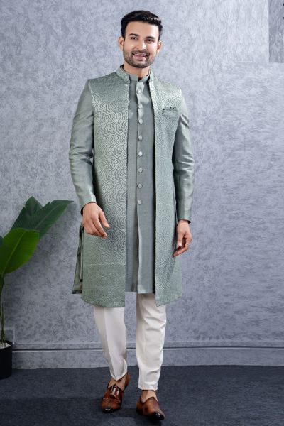 Grey Imported kurta with jacket (NMK-8446)