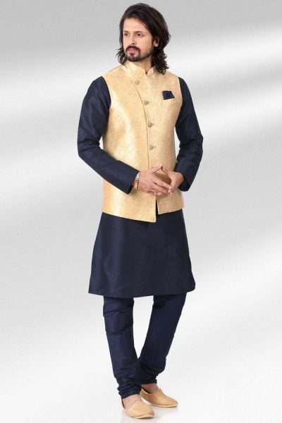 Jaquard Banarasi Silk Nehru Jacket for Men (NMK-6485)