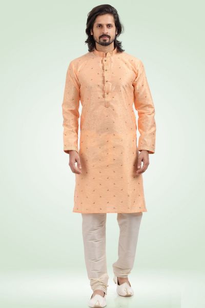 Jaquard Banarasi Silk Peach Kurta for Men (NMK-6435)