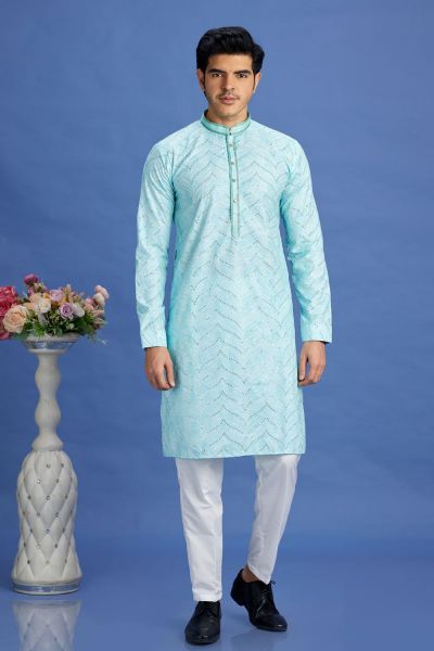 Light Blue Cotton Kurta Pajama (NMK-7525)
