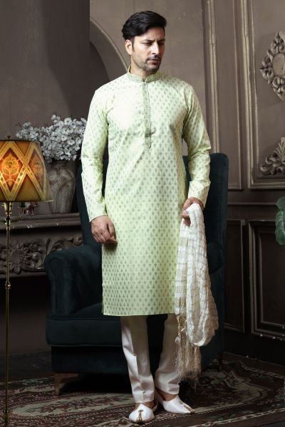 Light Pista Silk Kurta Pajama (NMK-6057)