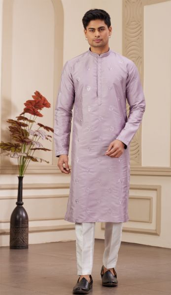 Light Purple Art Silk Kurta Pajama (NMK-8373)
