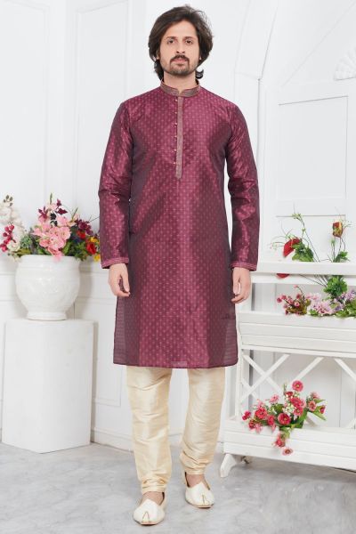 Magenta Jaquard Silk Brocade Kurta (NMK-7743)