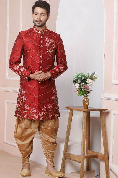 Maroon Art Banarasi Silk Indo Western (NMK-5961)