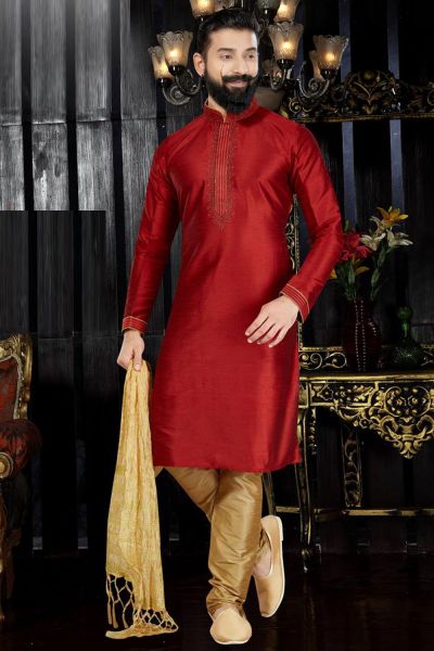 Maroon Art Dupion Kurta(NMK-3377)