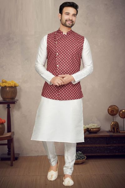 Maroon Art Silk Mens Nehru Jacket (NMK-6959)