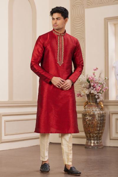 Maroon Banarasi Art Silk Kurta Pajama (NMK-8475)
