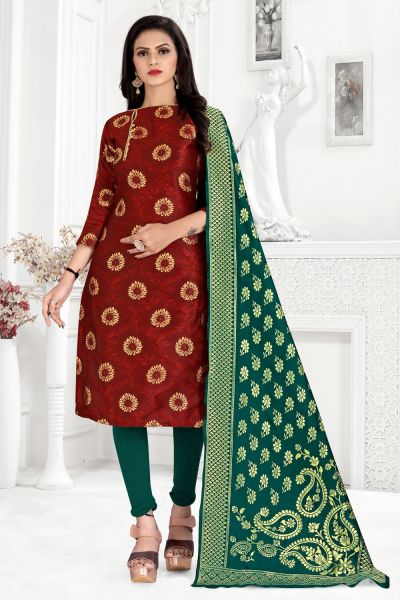 Maroon Banarasi Silk Salwar Suit (NWS-6353)