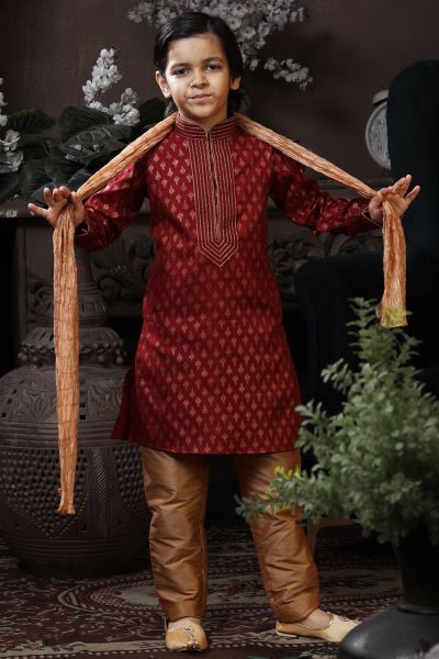 Maroon Cotton Boys Kurta Pajama (NKK-759)
