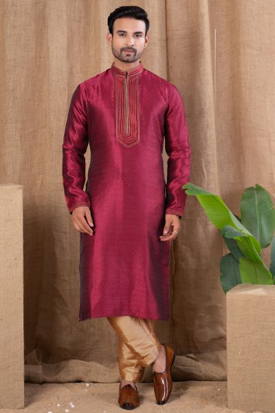 Maroon Jaquard Kurta Pajama for Men (NMK-8495)