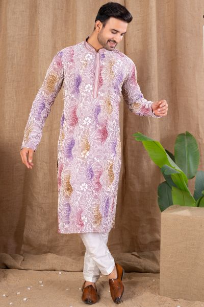 Multicoloured Art Silk Mens Kurta Pajama (NMK-8519)