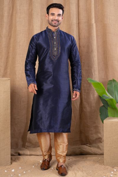 Navy Blue Art Silk Kurta Pajama (NMK-8503)