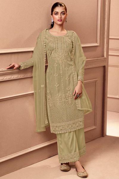 Net Salwar Suit in Beige (NWS-6845)