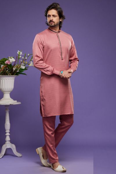 Onion Pink Art Banarasi Silk Mens Kurta Pajama (NMK-7072)