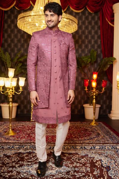 Onion Pink Art Silk Indo Western for Men (NMK-8261)