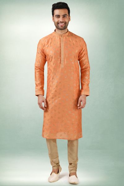 Orange Art Silk Kurta Pajama (NMK-5842)