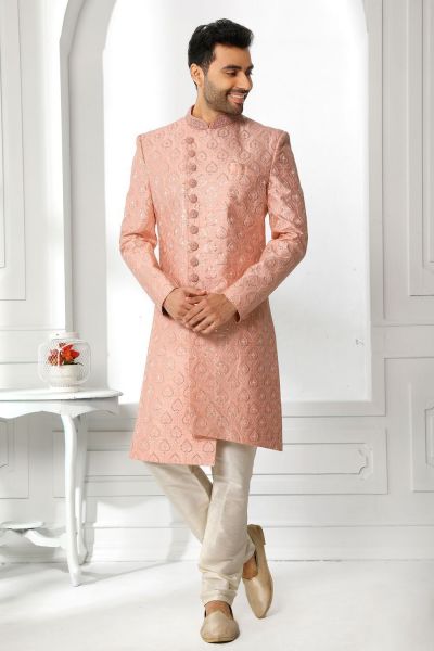 Peach Art Silk Sherwani (NMK-6266)