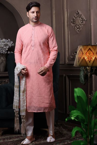 Peach Silk Kurta Pyjama (NMK-6045)