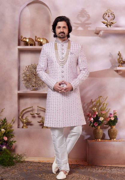 Pink Art Silk Wedding Sherwani (NMK-8297)