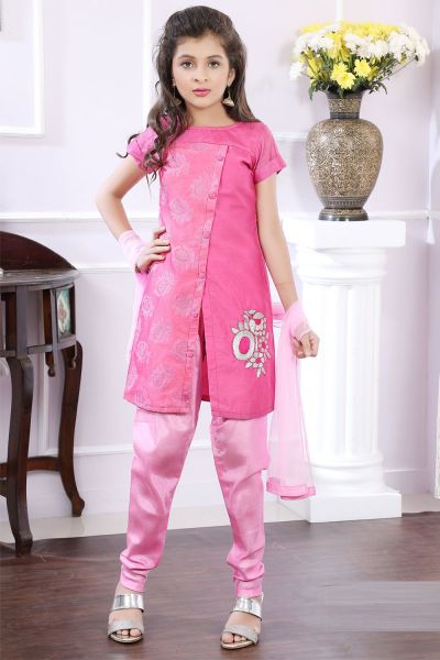 Pink Brocade Girls Salwar Suit (NFG-180)