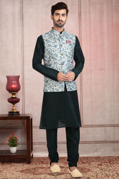 Pista Green Banarasi Silk Mens Nehru Jacket (NMK-5685)