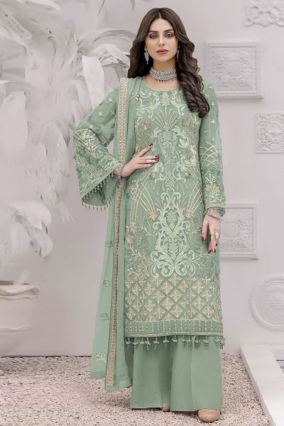 Pista Green Faux Georgette Salwar Suit (NWS-6962)