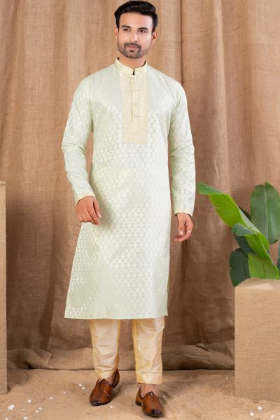 Pista Green Jaquard Kurta Pajama (NMK-8506)