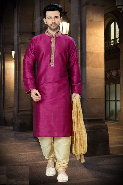 Purple Art Dupion Designer Kurta Pajama (NMK-3795)