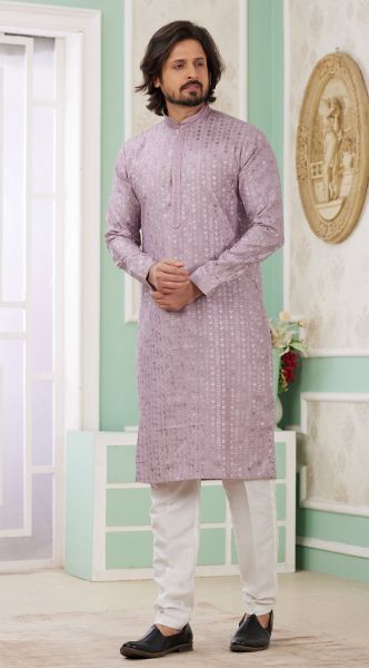 Purple Embroidered Art Silk Mens Kurta Pajama (NMK-8355)