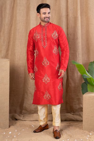 Red Art Silk Kurta Pajama (NMK-8505)