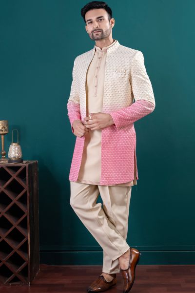 Shaded Gold and Pink Imported kurta with jacket (NMK-8435)