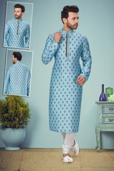 Sky Blue Digital Rayon Casual Kurta Pajama (NMK-5087)