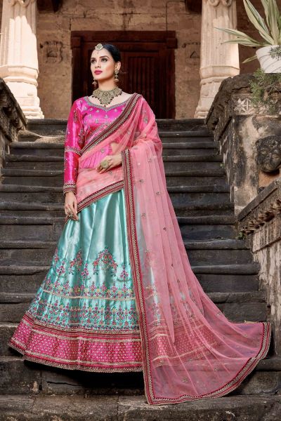 Sky Blue Pure Satin Lehenga Choli (NWG-567)