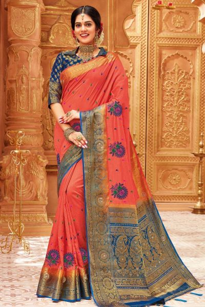 Weaving Silk Coral Saree (NWSA-6162)