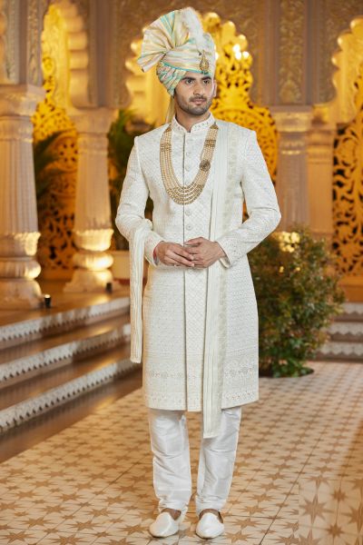 Wedding Cream Art Silk Sherwani (NMK-8192)