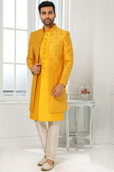Yellow Art Silk Indo Western for Men (NMK-6284)