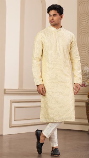 Yellow Art Silk Kurta Pajama (NMK-8378)