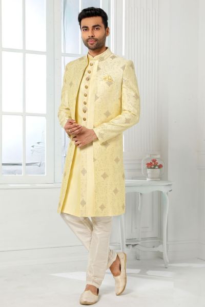 Yellow Art Silk Mens Indo Western (NMK-6282)