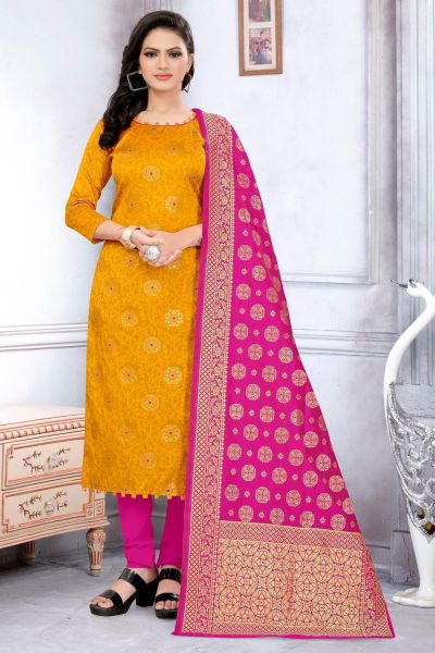 Yellow Banarasi Silk Salwar Suit (NWS-6393)