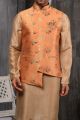 Antique, Orange Art Banarasi Silk Jacket Style Kurta (NMK-4435)