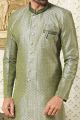 Art Embroidered Silk Green Mens Indo Western (NMK-6517)