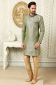 Art Embroidered Silk Green Mens Indo Western (NMK-6517)