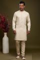 Beige Art Banarasi Silk Mens Kurta Pajama (NMK-7076)